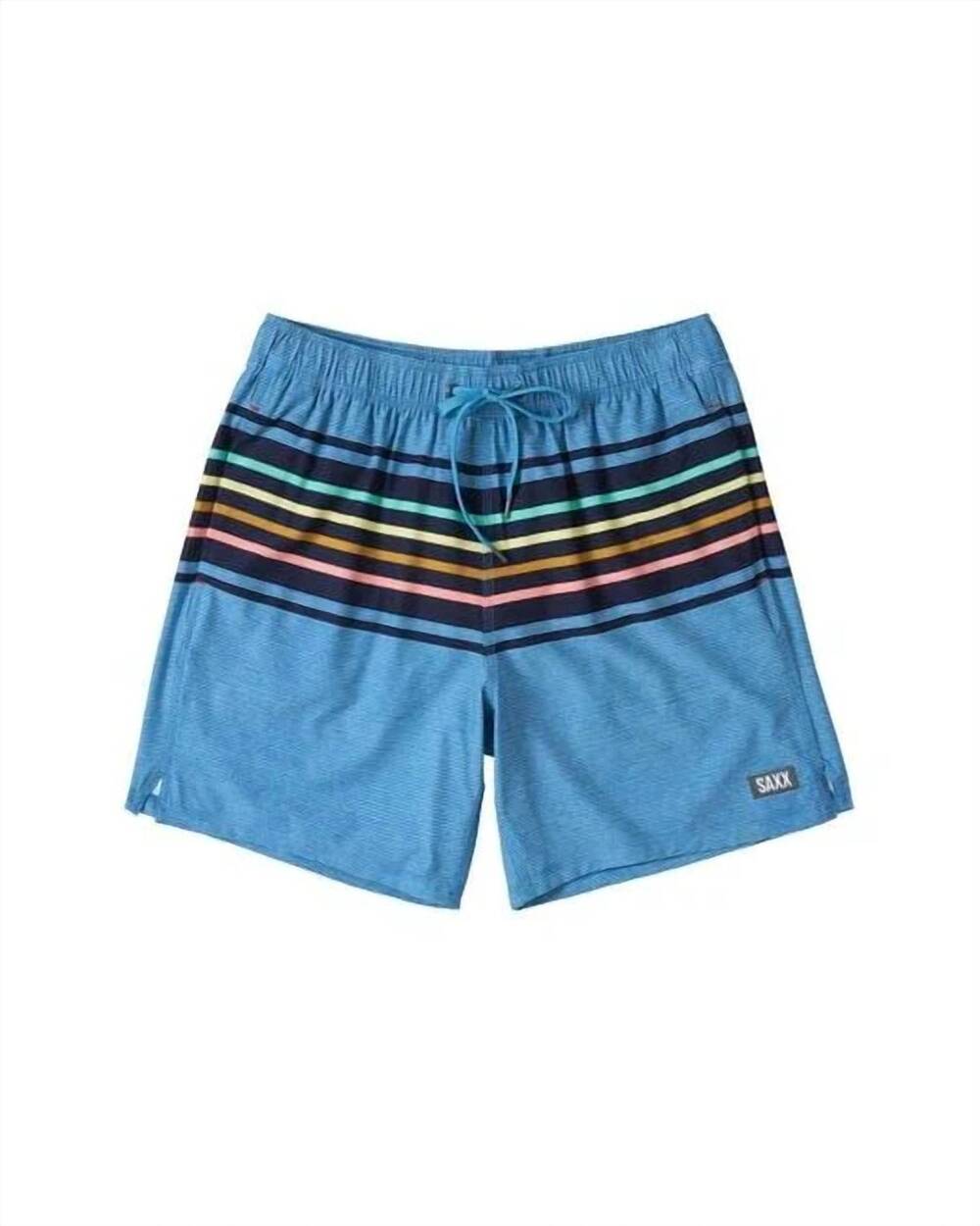 NEW SAXX men's oh buoy 2in1 volley 7” shorts in bold stripe lake blue